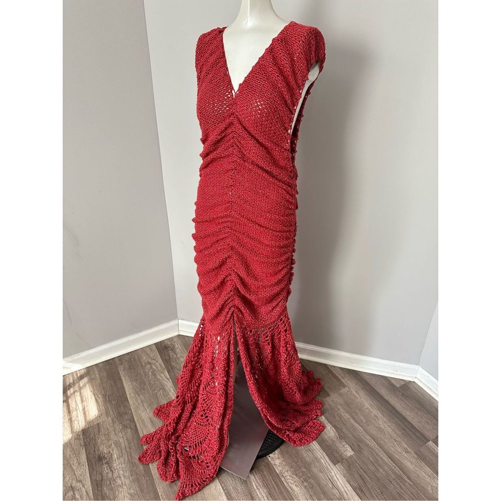 Alejandra Alonso Rojas Ruched V-Neck Crochet Gown Medium $2595 - Picture 5 of 9